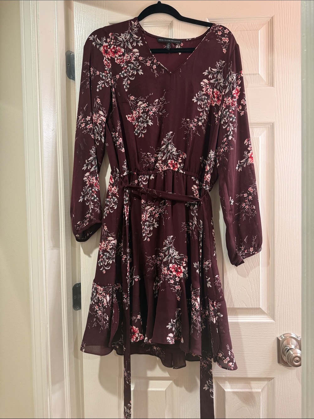 White House Black Market Maroon Floral Dress Top